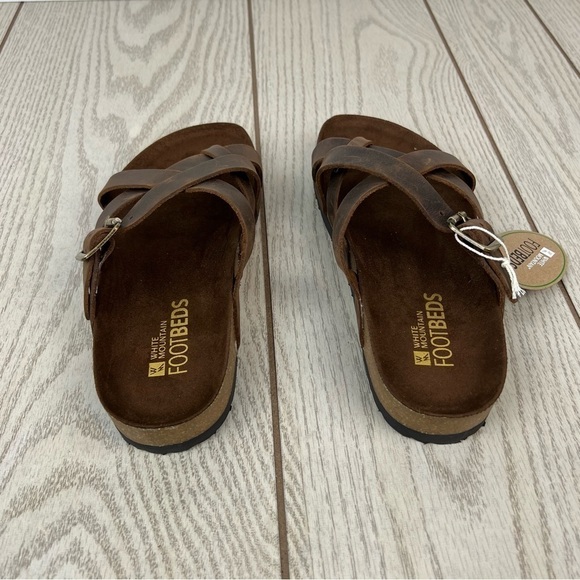 White Mountin Hobo Strappy Sandals 6 Brown Leather $60 Birkenstock Style - Picture 5 of 7